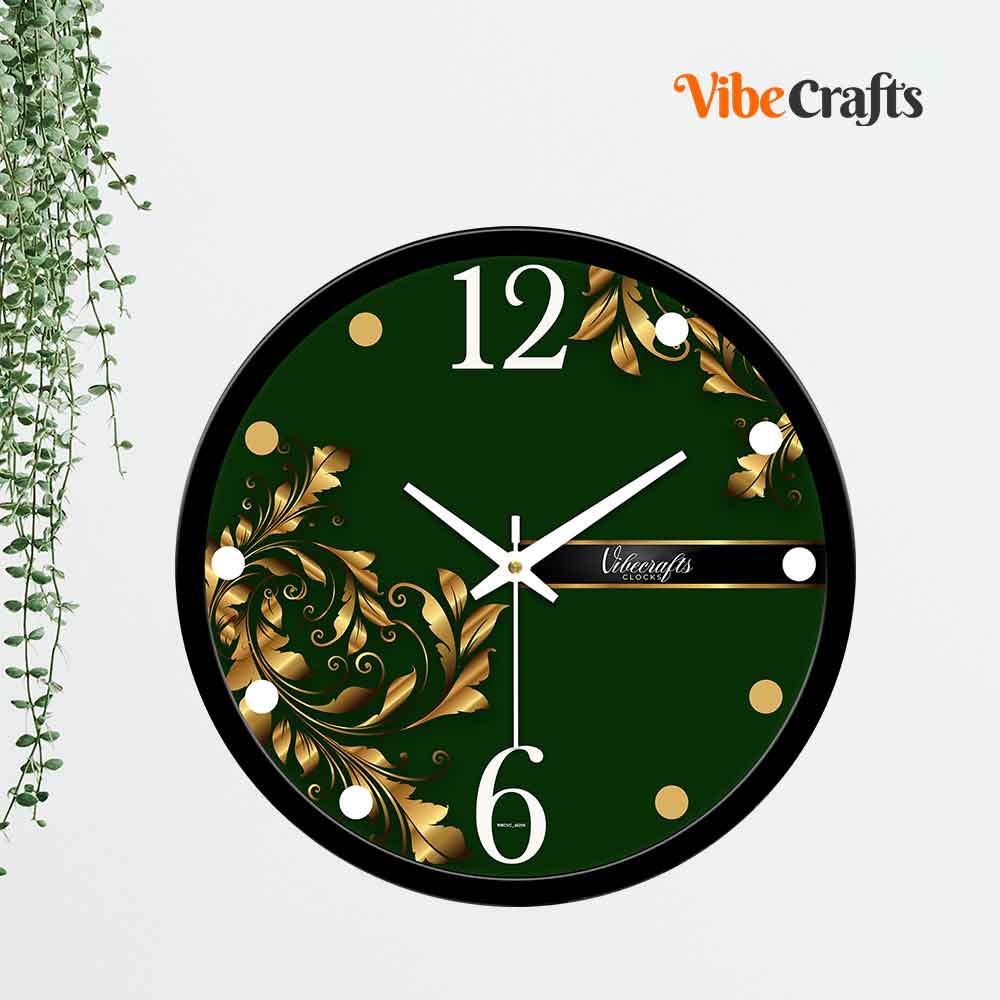 Floral Pattern Green Background Designer Wall Clock