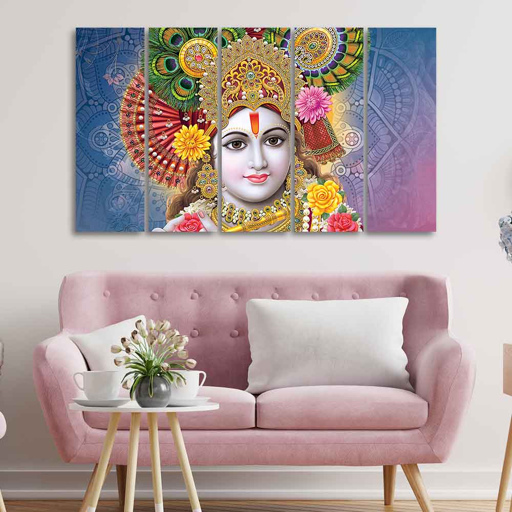 Lord Kanha Ji Canvas Wall Painting of Five Pieces - Vibecrafts