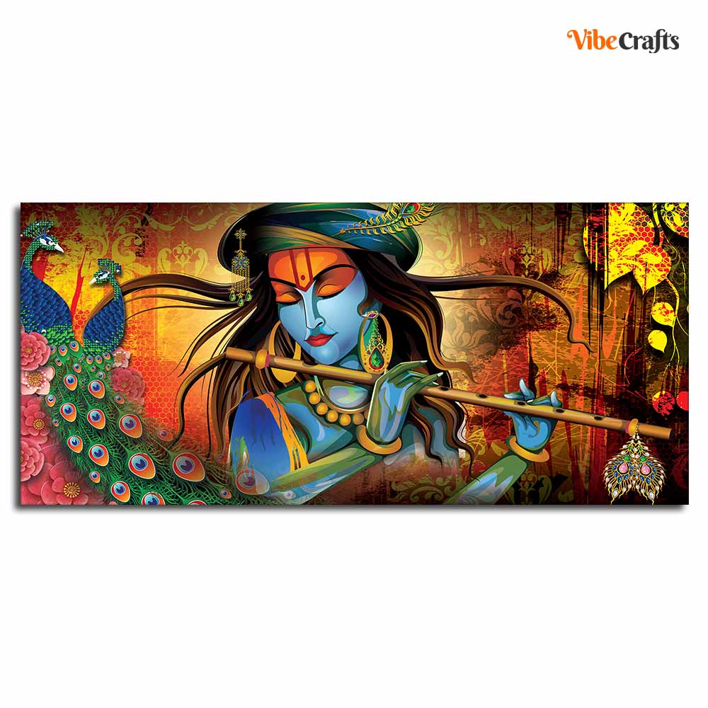 Lord Krishna Playing Flute Premium Wall Painting - Vibecrafts