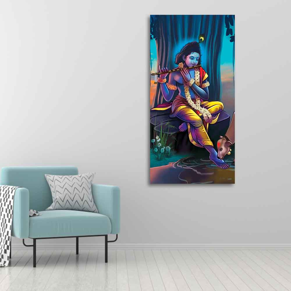 Lord Krishna With Flute Canvas Wall Painting - Vibecrafts