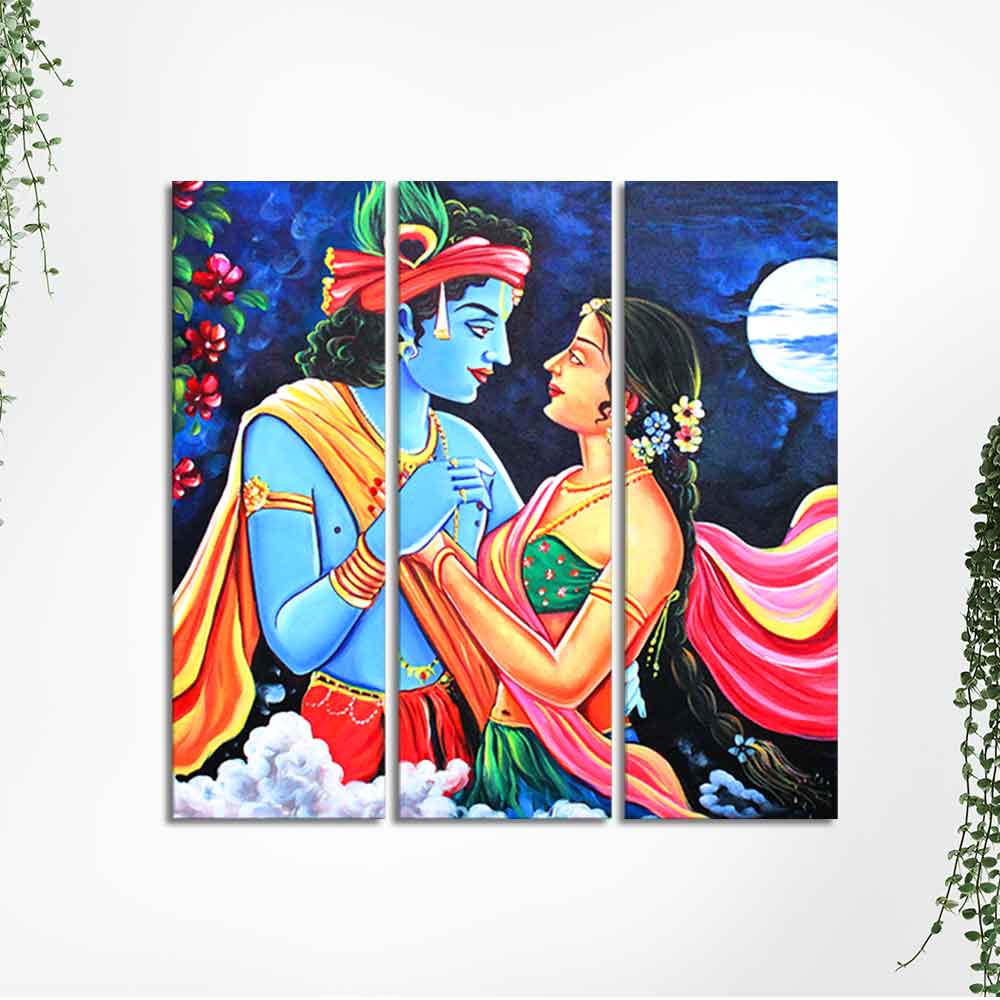 Love of Lord Radha Krishna Canvas Wall Painting Set of 3 Panel ...