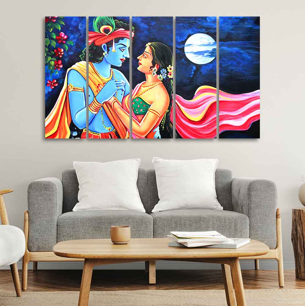 Love of Lord Radha Krishna Canvas Wall Painting Set of Five Panel ...