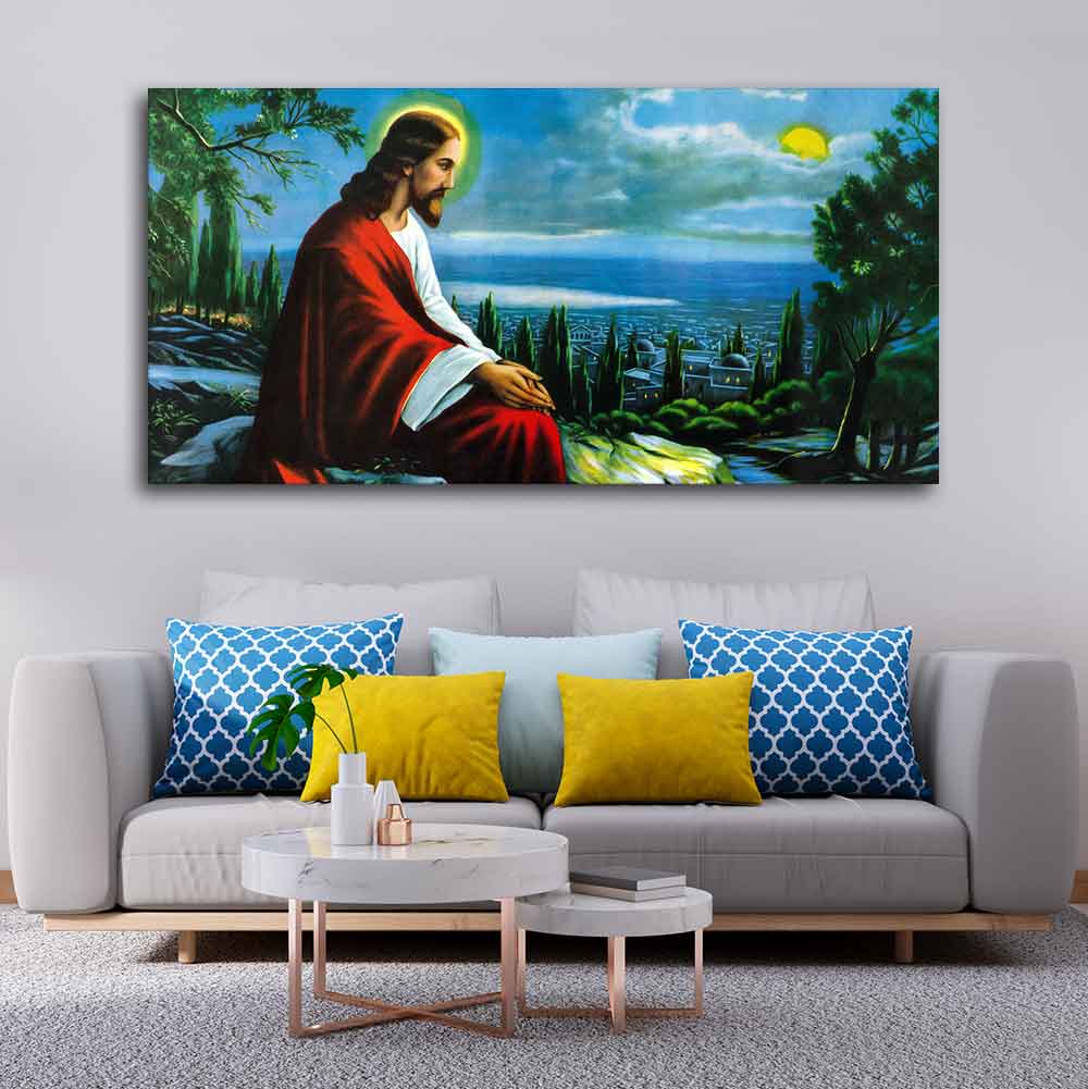 Premium Wall Painting of The prayer of Jesus Christ on the background