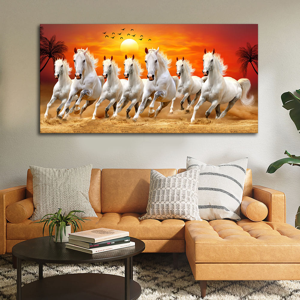 Seven Horses Running at Sunrise Premium Canvas Wall Painting ...