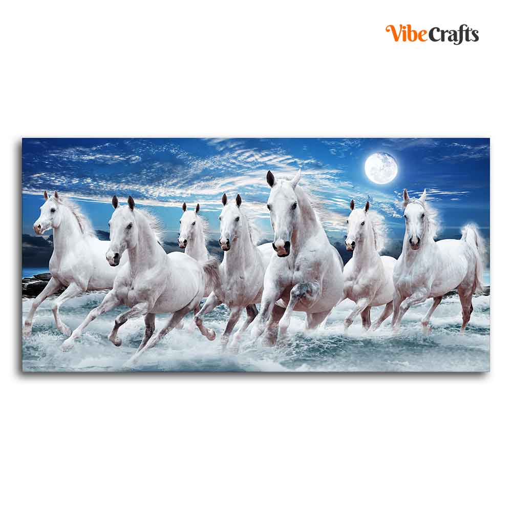 Seven Running Horses Custom Wall Painting in Water - Vibecrafts