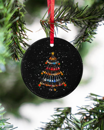 Guitar Xmas Tree Circle Ornament, Christmas Ornament, Christmas Gift