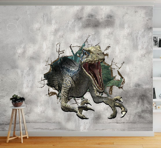 Velociraptor Crack Wall Decal Dinosaurs Lover, Camellia Print