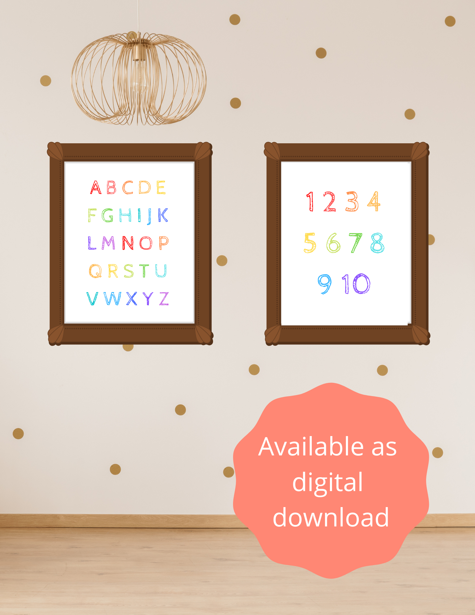 alphabet a z and number 1 10 printable rainbow nursery print kid wellsian