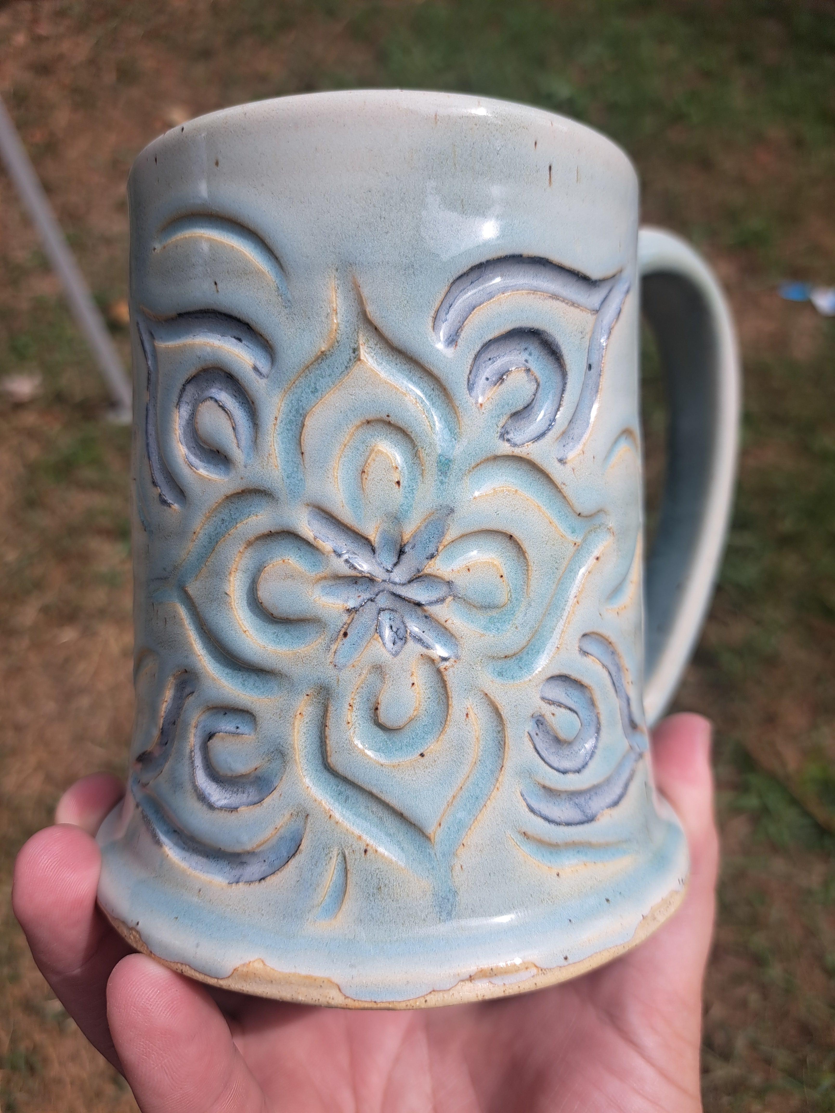 Stein, 55, Frosty Celadon, Carved, Underglazed
