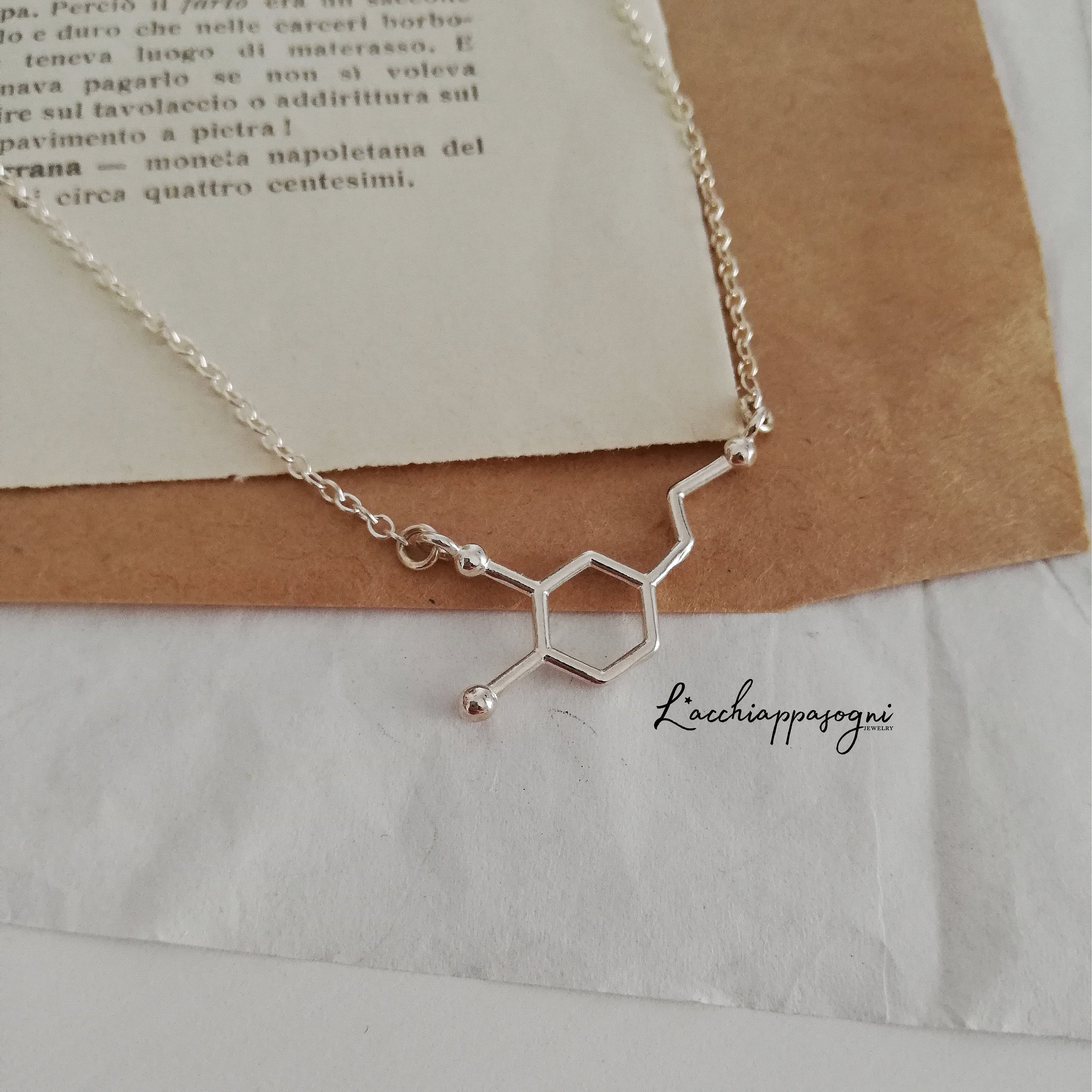 Silver Serotonin Molecule Necklace, Silver Serotonin Necklace Gold,  Chemistry Jewelry, Molecule Serotonin Silver, Happiness Necklace Gift - Etsy