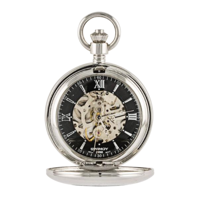 skeleton black mechanical pocket watch