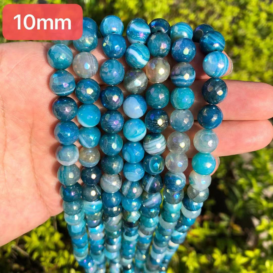 2 Strands/lot 10mm Electroplated AB Turquoise Blue Agate Faceted Stone Beads