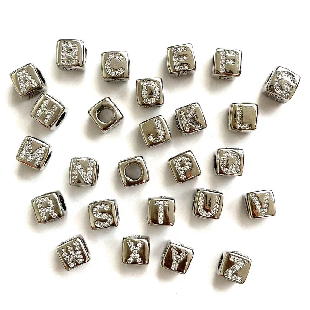 cz pave Initial Alphabet charms spacer, Gold, sold per pkg of 1set