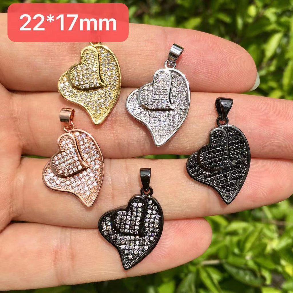 24K Gold Plated Magnetic Heart Charms 23x20mm, Gold Magnetic Clasp, CZ Pave Heart Magnetic Charms