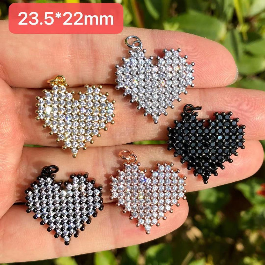 cz pave heart charms, 22mm, sold per pkg of 10pcs – Charms Beads