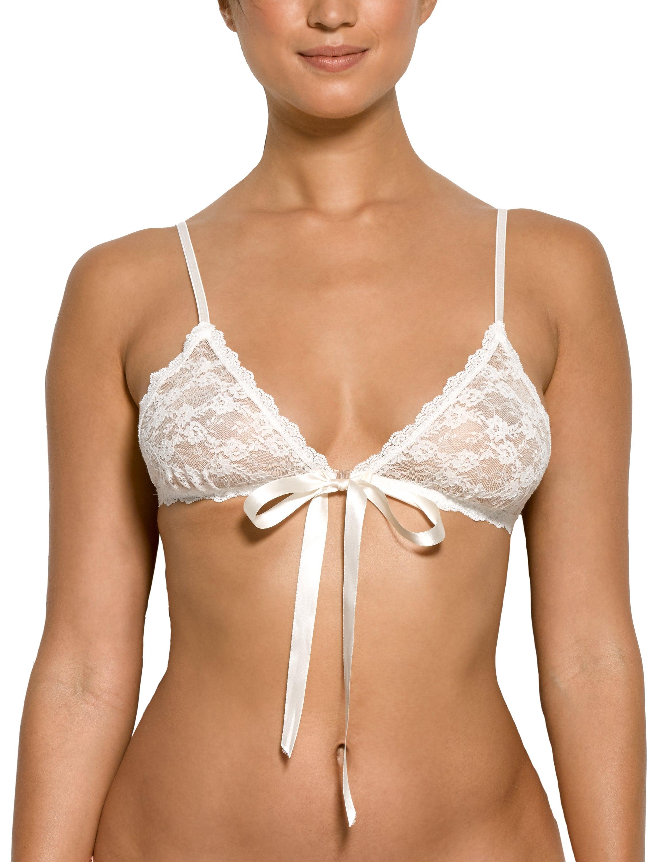 Hanky Panky Women's Peek-A-Boo Lace Front Tie Bralette Light Ivory - White, S