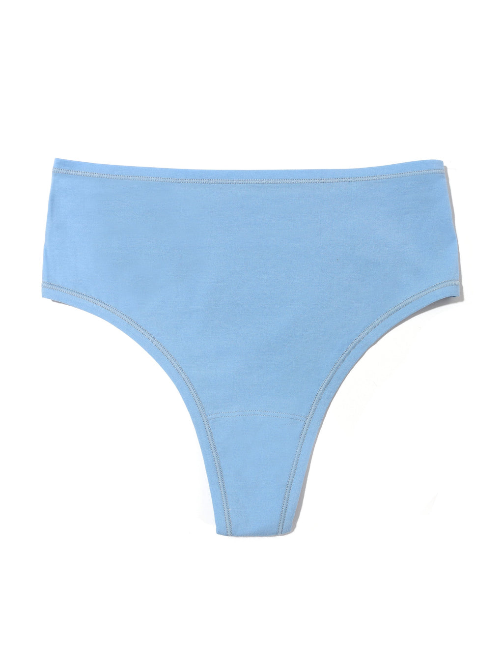 Microfiber and Wide Lace Band Thong Panty - Twilight blue