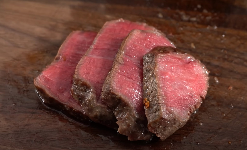 Sliced Japanese Wagyu tenderloin on a plate