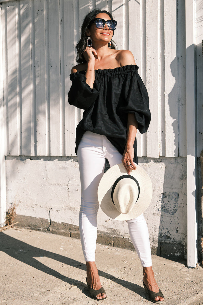 black white off shoulder top