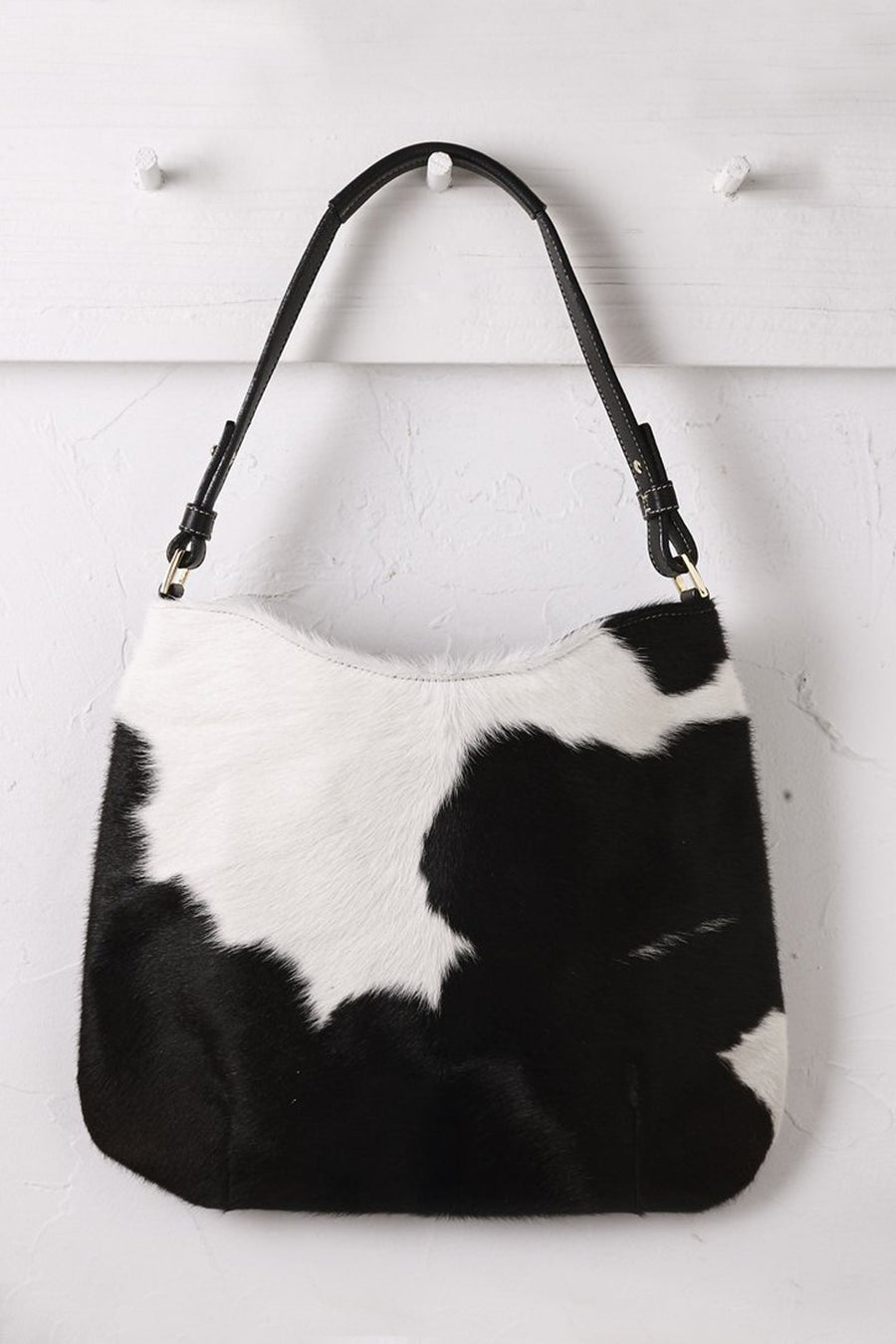 Hobo Leather Handbag Black And White Cowhide Carolina