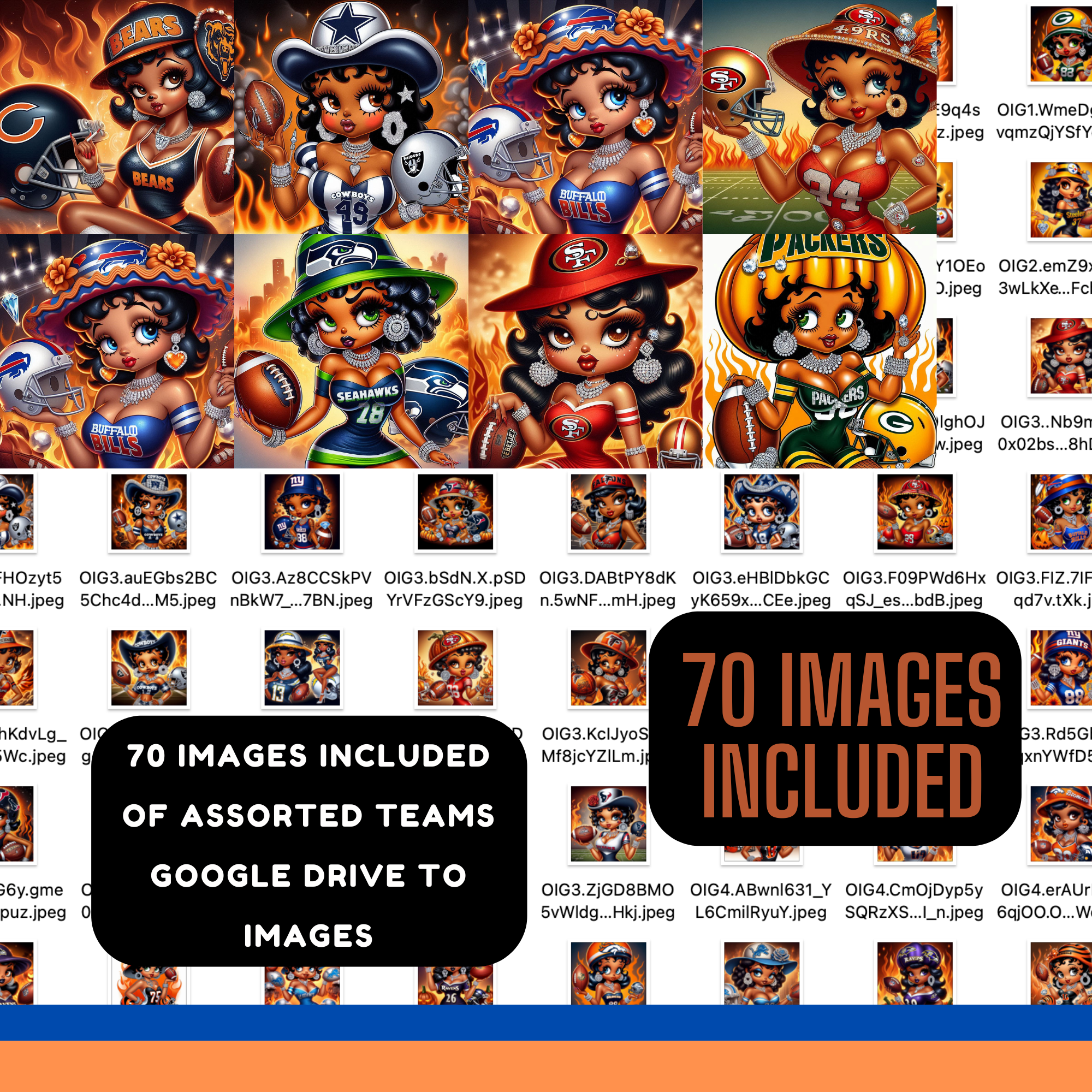 Betty Boop inspired SPORTS TEAMS LOOK -AI GENERATED, 70 IMAGES INCLUDED IN DRIVE