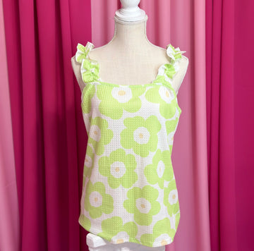 Sleeveless Floral Lime Top