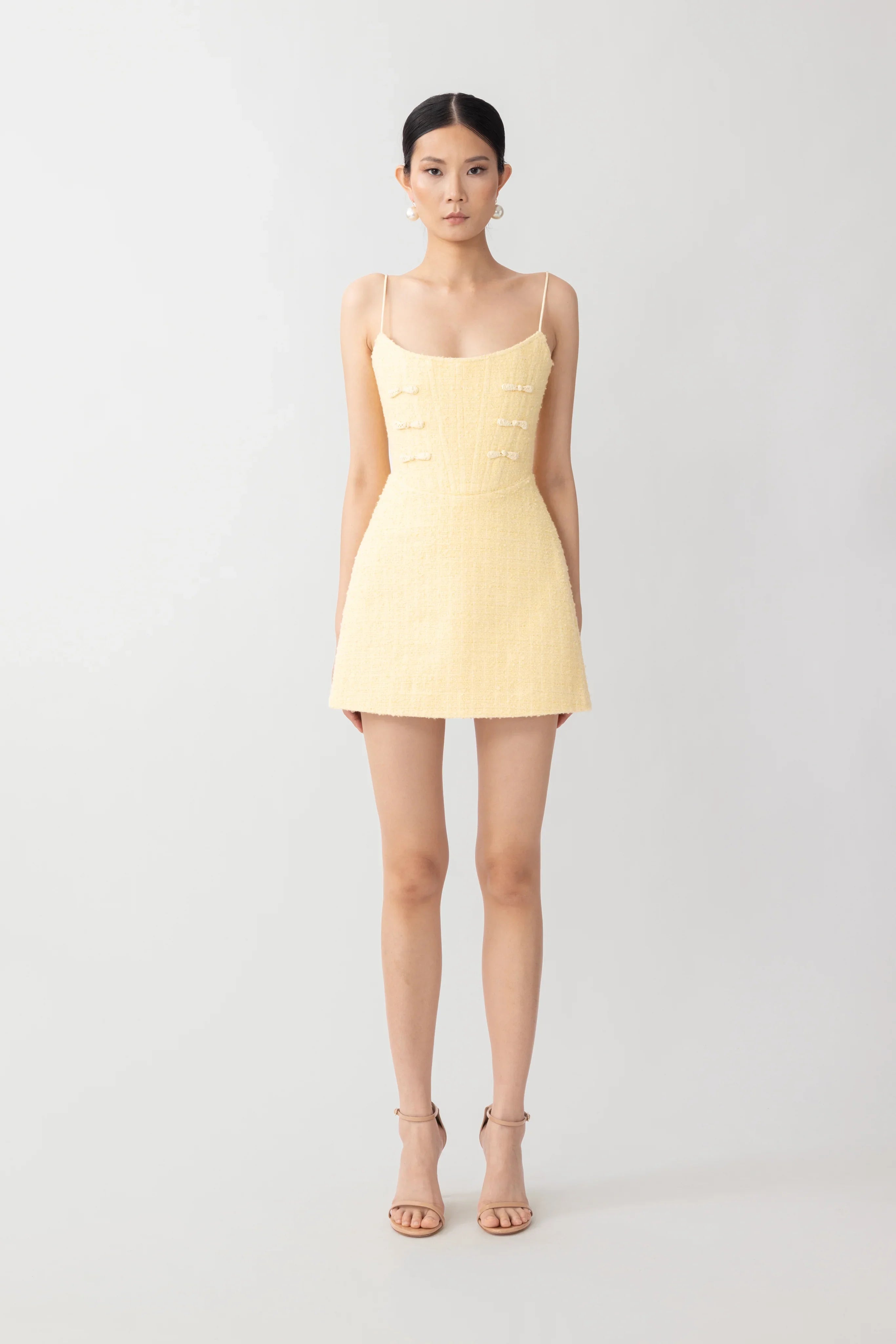 Sau Lee Andi Tweed Mini Dress In Butter Yellow