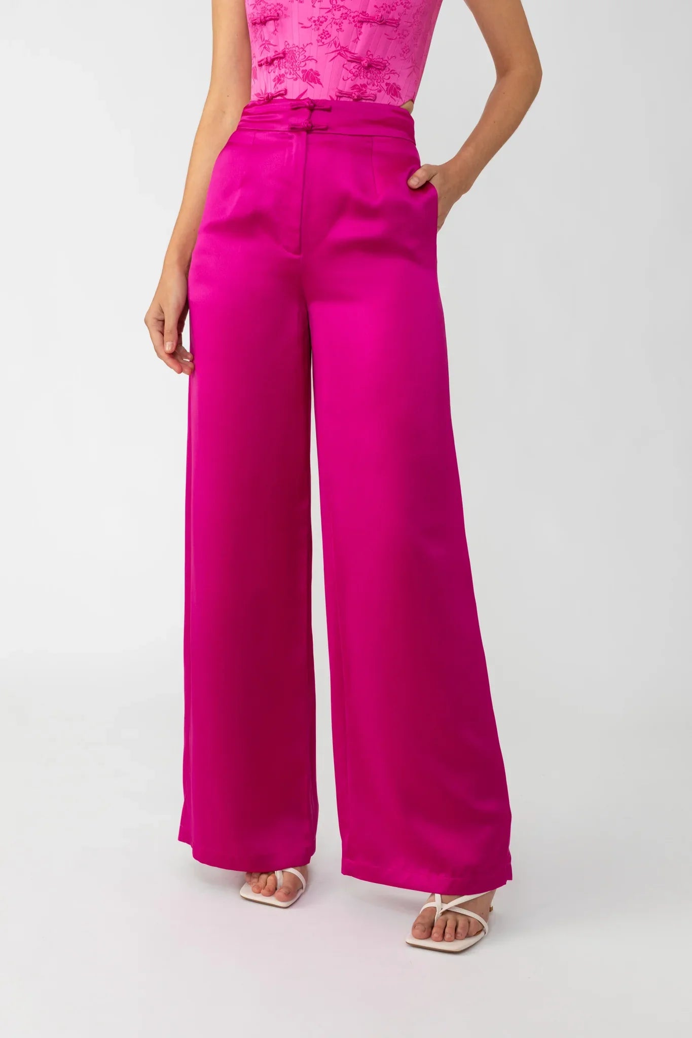 Sau Lee Padma Satin Pant In Magenta Pink