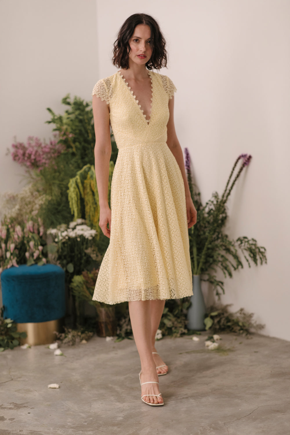 pale yellow midi dress