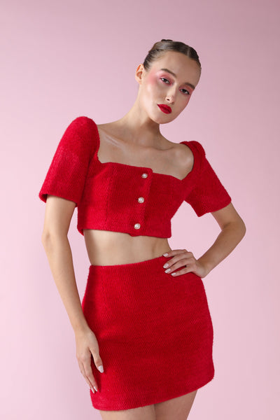 Alice Soft Tweed Mini Skirt - Red - SAU LEE#color_red
