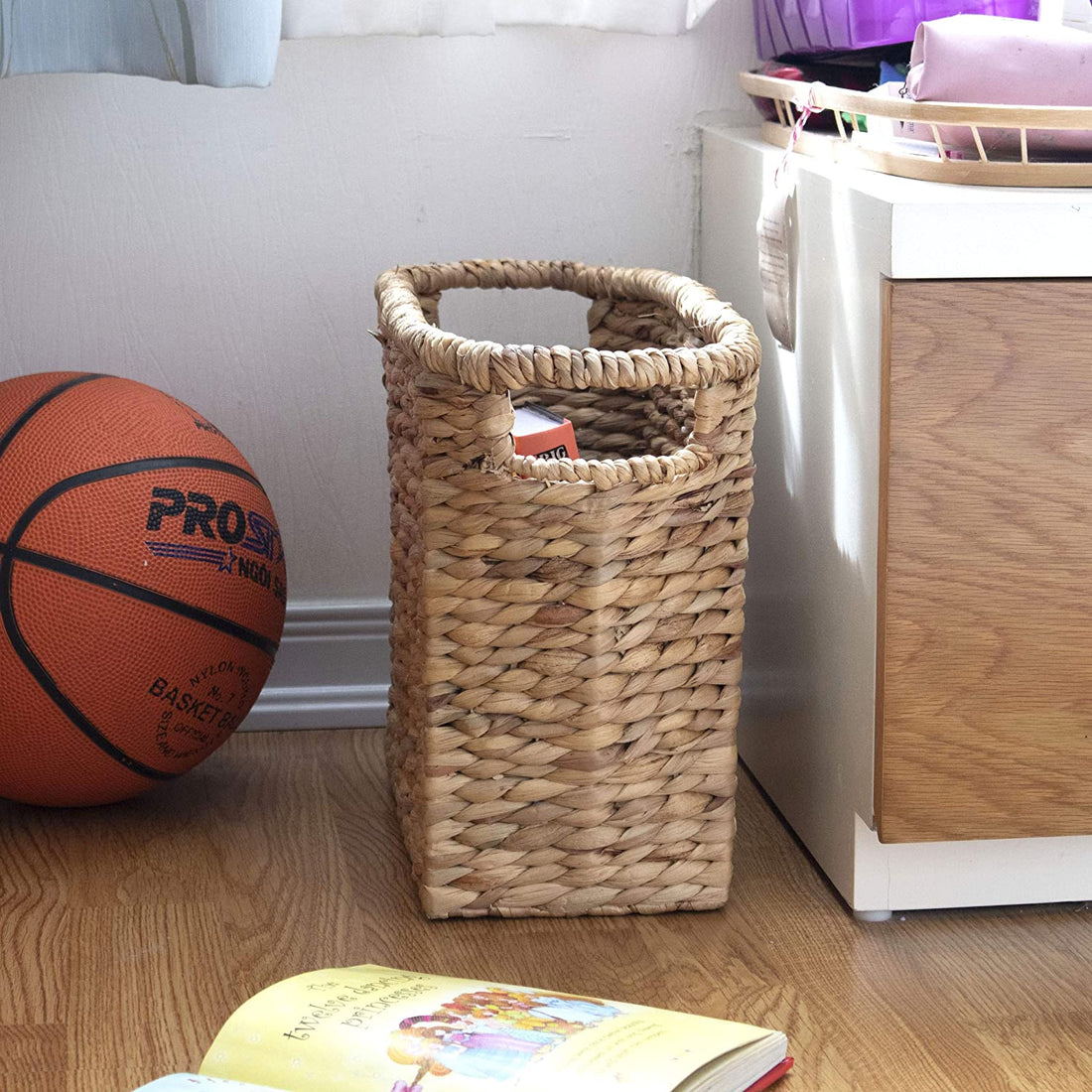 Decorative Farmhouse Wicker Magazine Holder and Organizer Bin with Handle for Home Storage - La Petite Doe - Storage basket