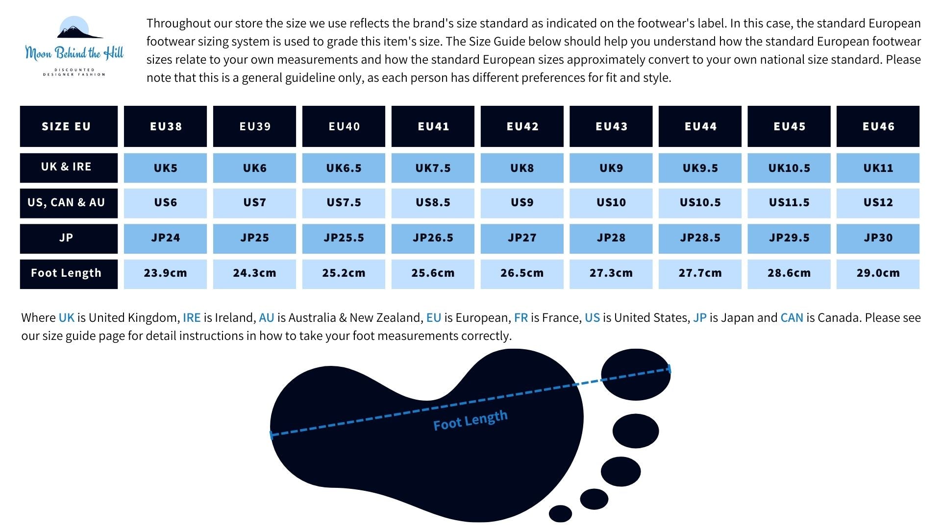 Standard European Men's Footwear Sizes, Foot Measurements & International Conversion Chart