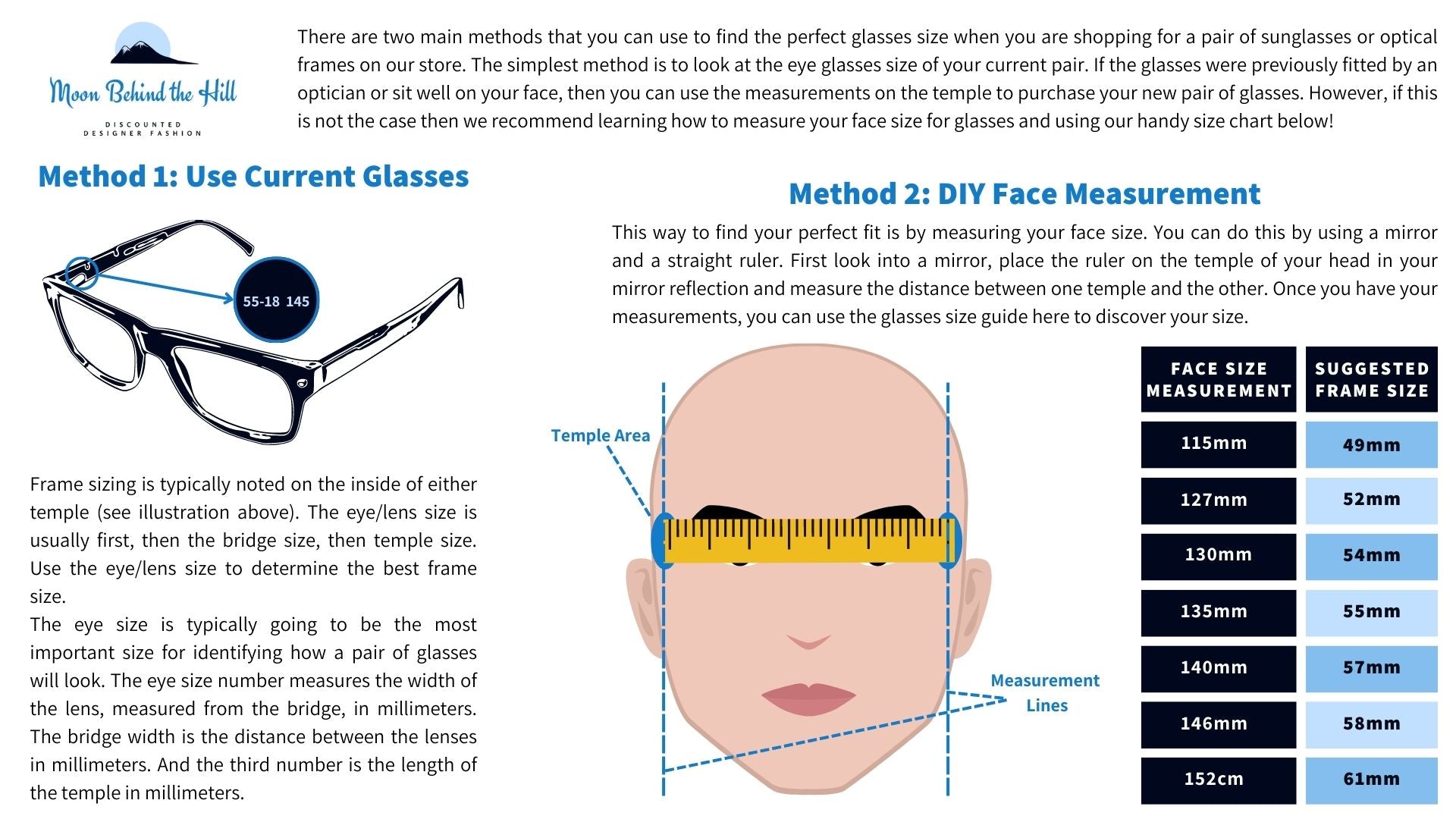 Sunglasses & Optical Frames Size Guide