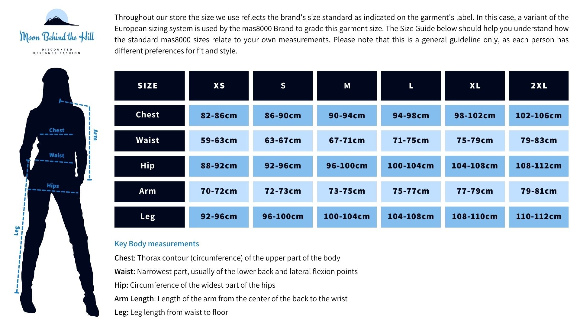 Standard mas8000 Women's Clothing Sizes Body Measurements Guide