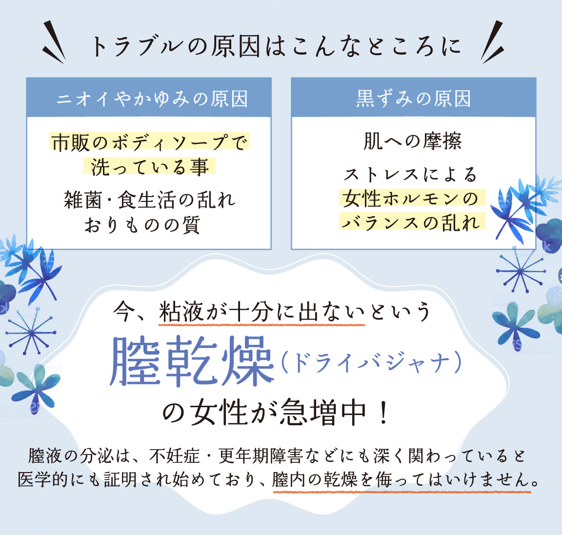 膣が乾燥している女性が増えています。デリケートゾーンのトラブルとは