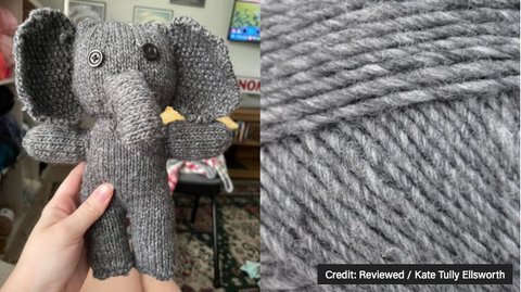 Knitted Grey Elephany Lamb's Pride yarn - Credit: Kate Tully Ellsworth - Reviewed by USA Today