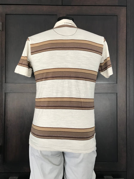 billabong men's cream & brown striped polo shirt