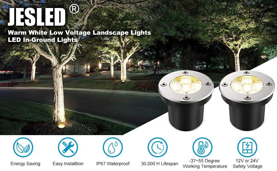 EAGLOD Low Voltage Landscape Lights LED Well Lights,3W Landscape Lighting  with Connectors IP67 Waterproof Outdoor In-Ground Lights Warm White for