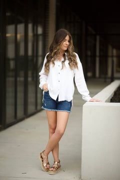 Take Me Away Ivory Frayed Long Sleeve Top