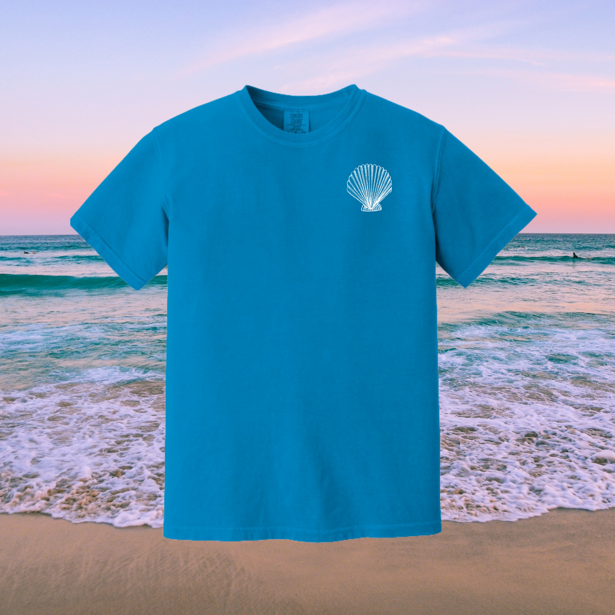 White Seashell on Royal Caribe Tee