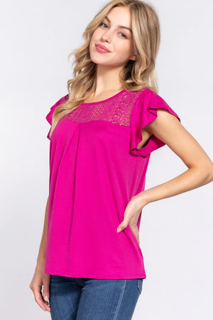 Women's Ruffle Short Sleeve Lace Knit Top - Dalia Home & Boutique  - Ruffled Sleeve Tops For Women