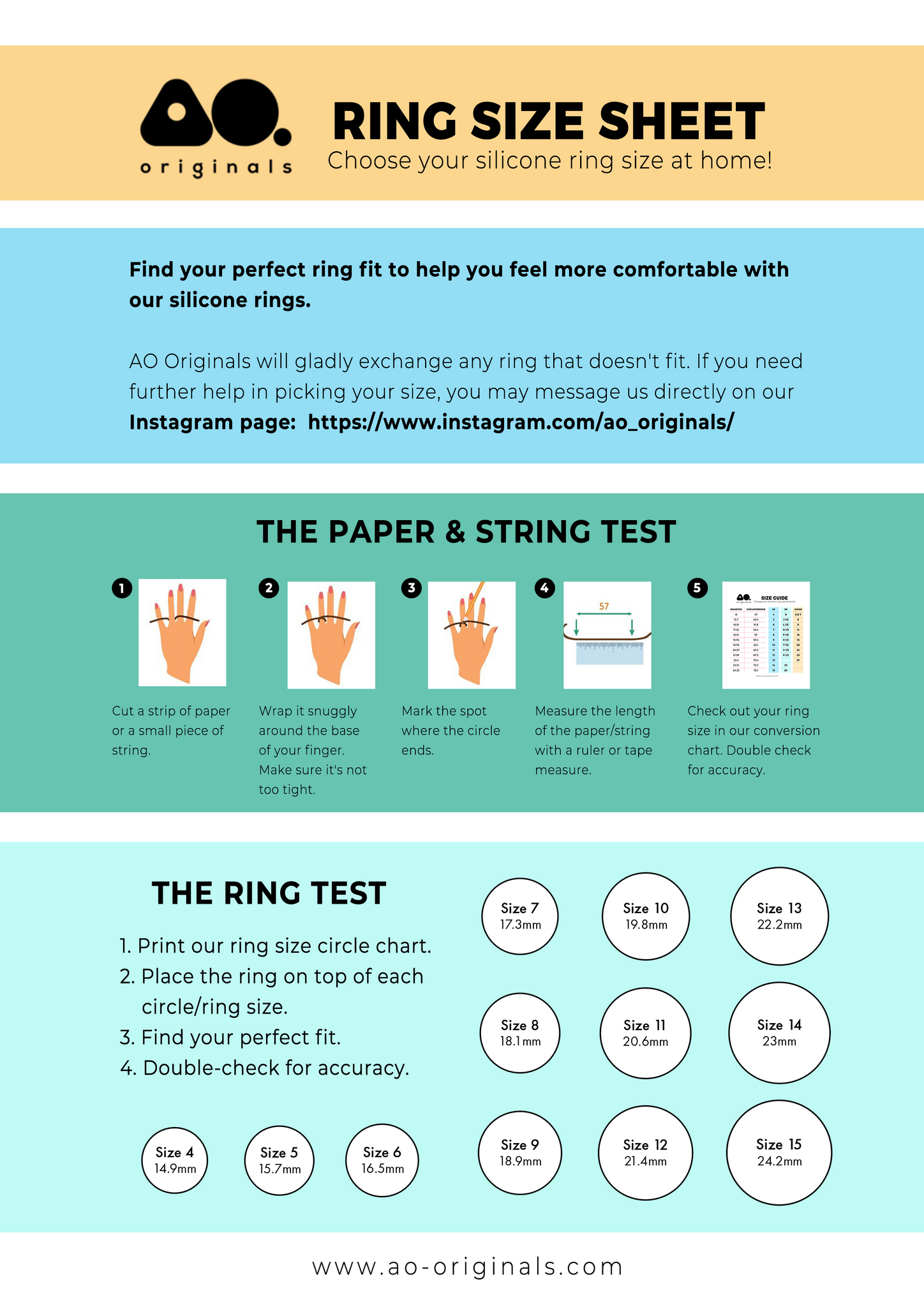 Ring sizing guide explaining how to measure the size of your ring.