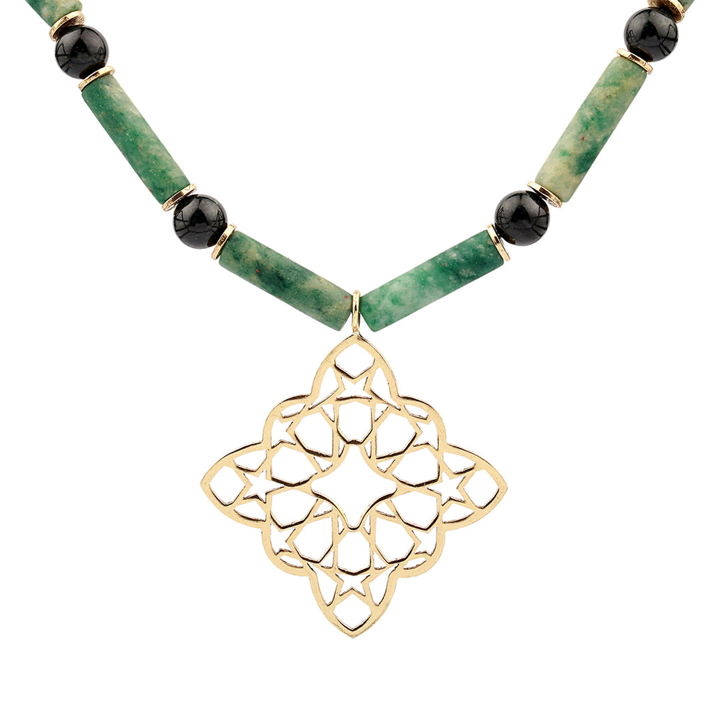 Aventurine Necklace | Brass Necklace | Geometric Pattern | Handmade