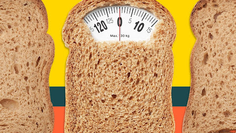 weight scale hidden under slice of bread