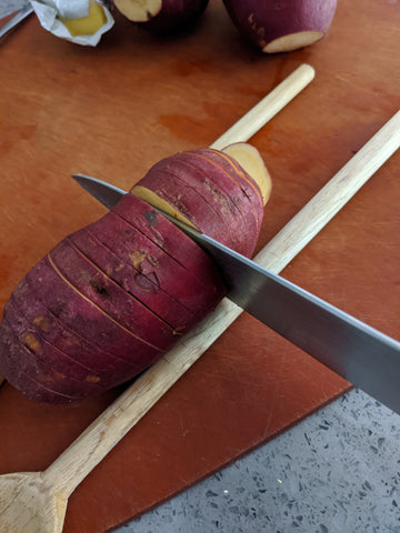 Hasselback Sweet Potatoes Sliced 