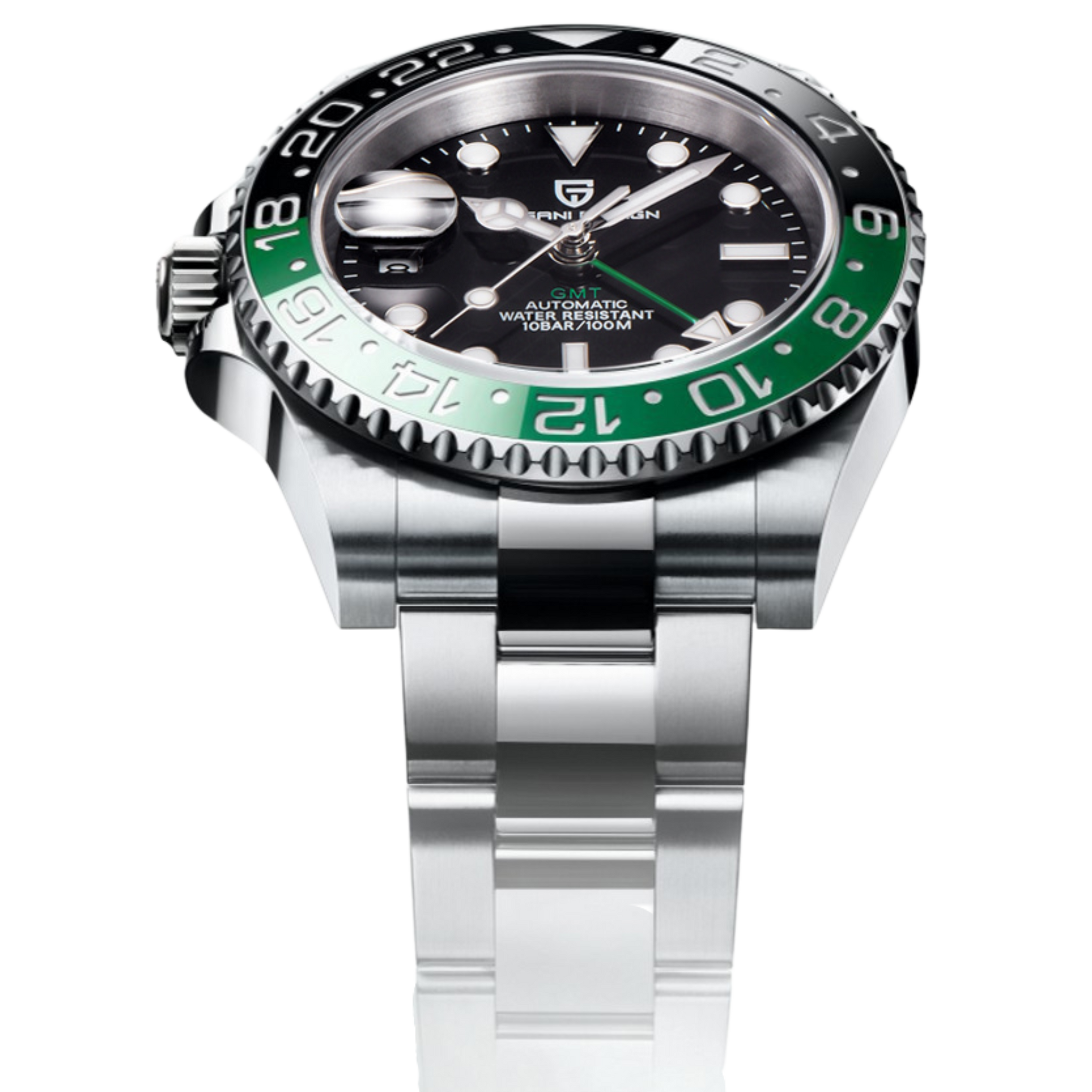 ▻ PD-1662 GMT Black Green, Stainless steel. 316L, Dual Time Zone
