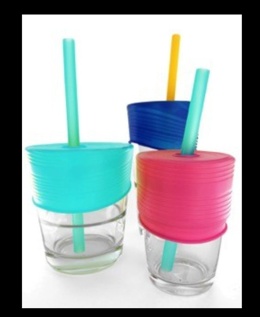 GoSili 16oz silicone reusable tumbler, eco-friendly drinking cup w/ lid &  straws