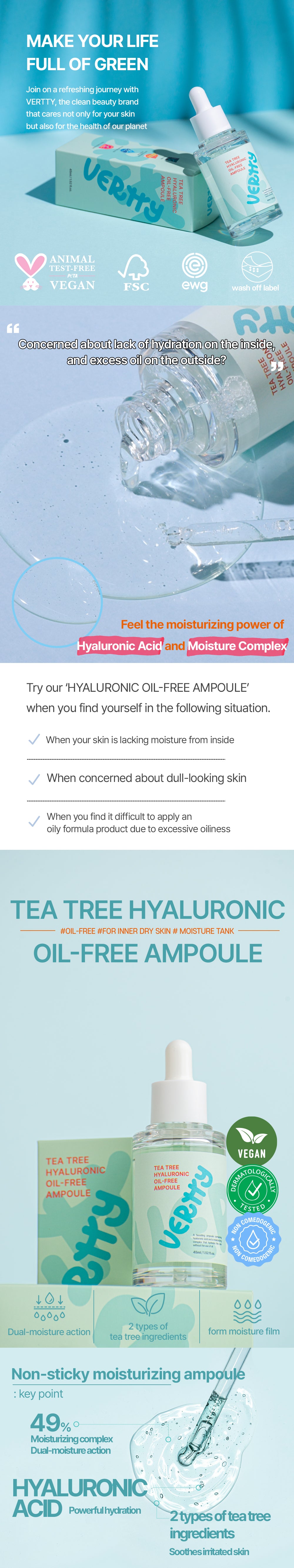 Vertty_Tea Tree Hyaluronic Oil Free Ampoule 45ml