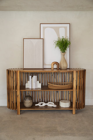 Aydin Console Table styled with modern boho decor.