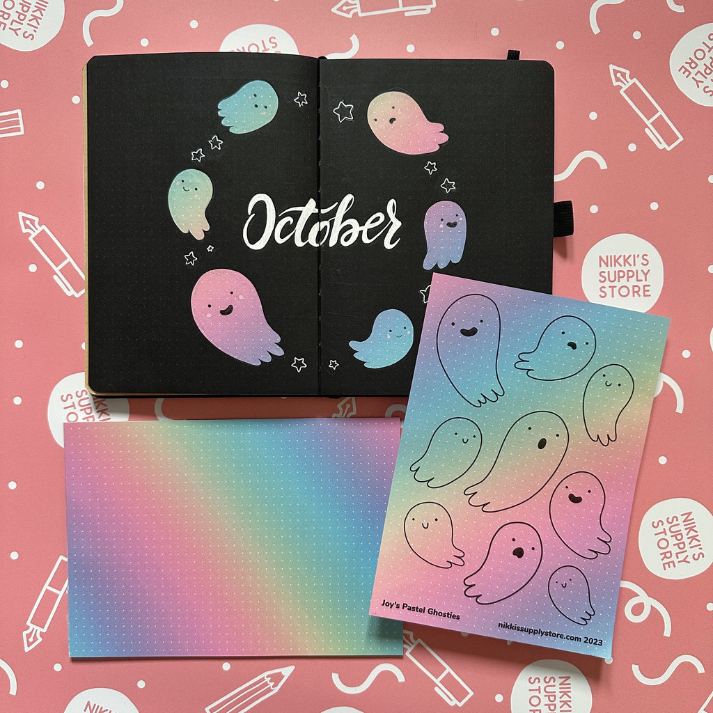rainbow pastel ombre ghosts bullet journal October cover page